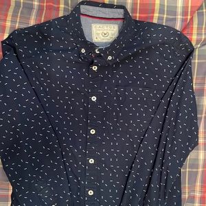 Men’s Cactus casual button down long sleeve shirt Blue Small